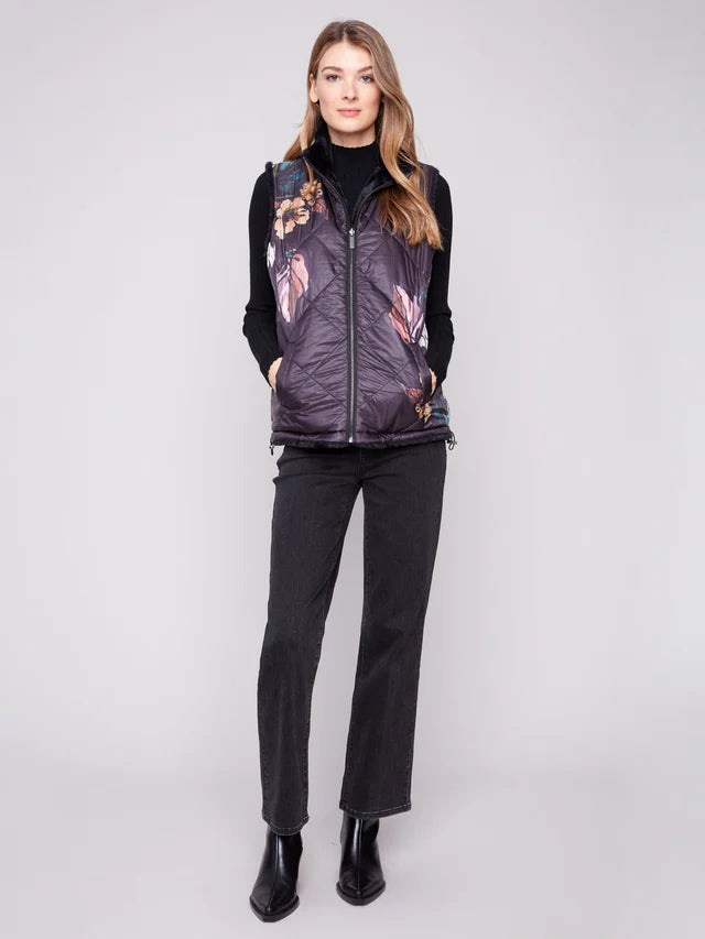 Printed Reversible Quilted Faux Fur Vest