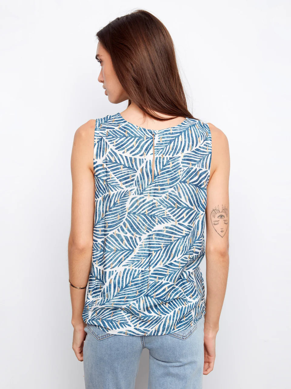 Printed Sleeveless Blouse with Back Keyhole
