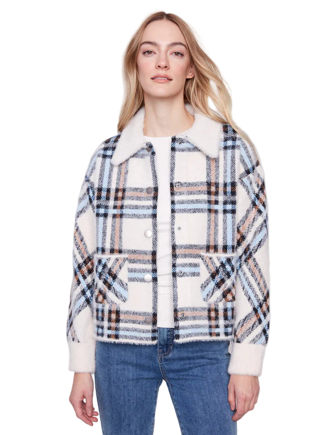 Short Plaid Knit Jacket