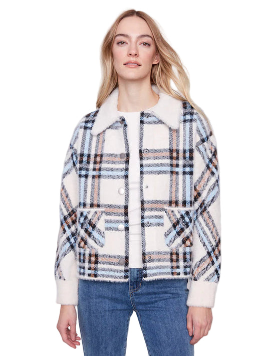 Short Plaid Knit Jacket