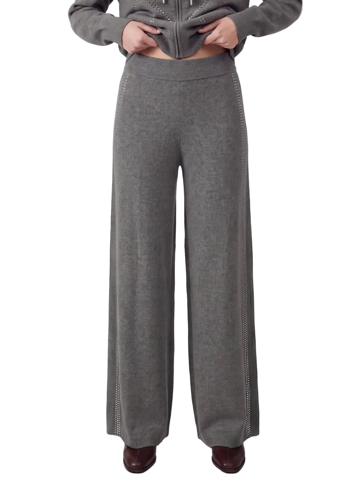 Elastic Waist Pants with Rhinestones