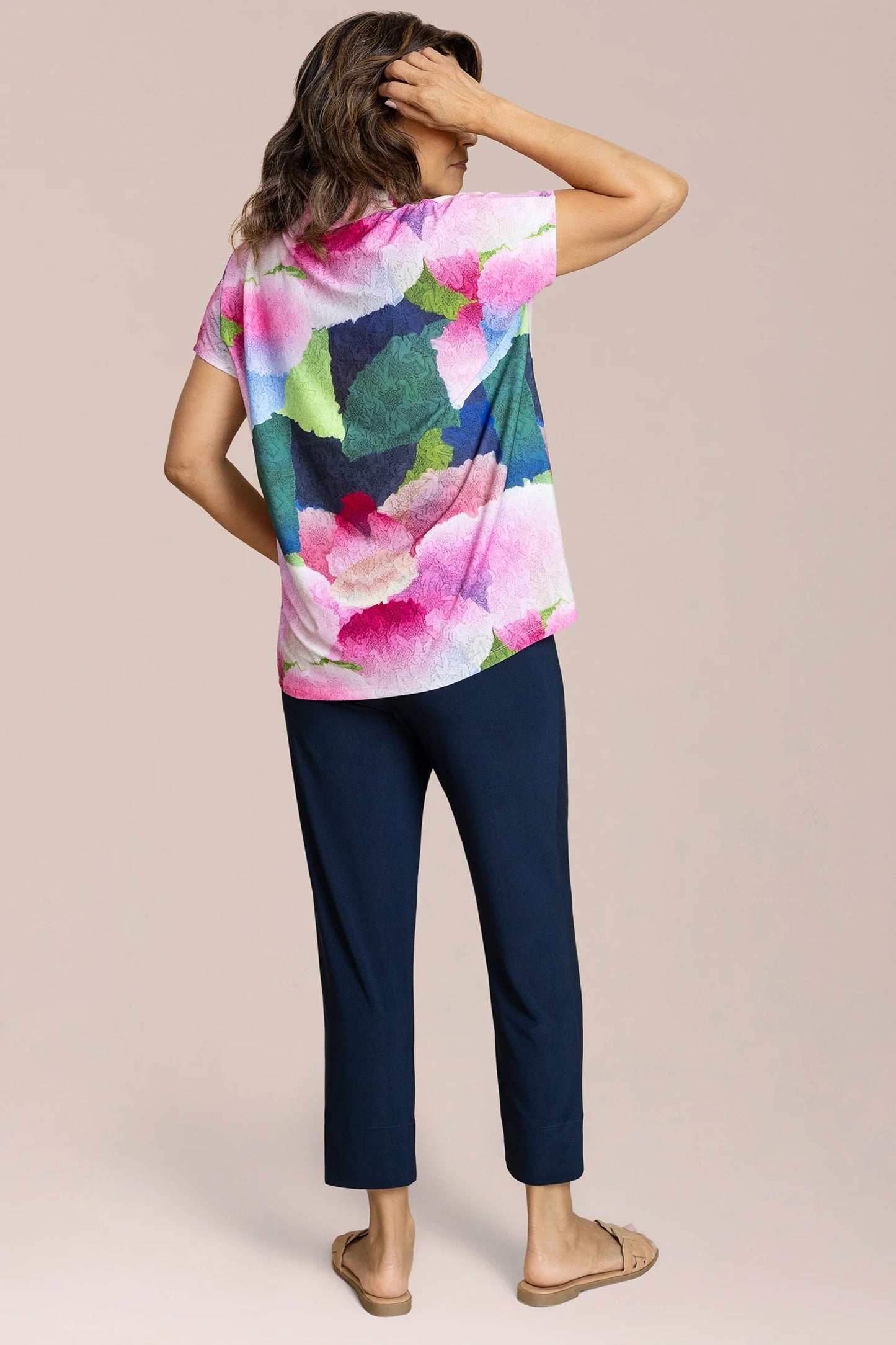Deep V Top Print, Short Sleeve