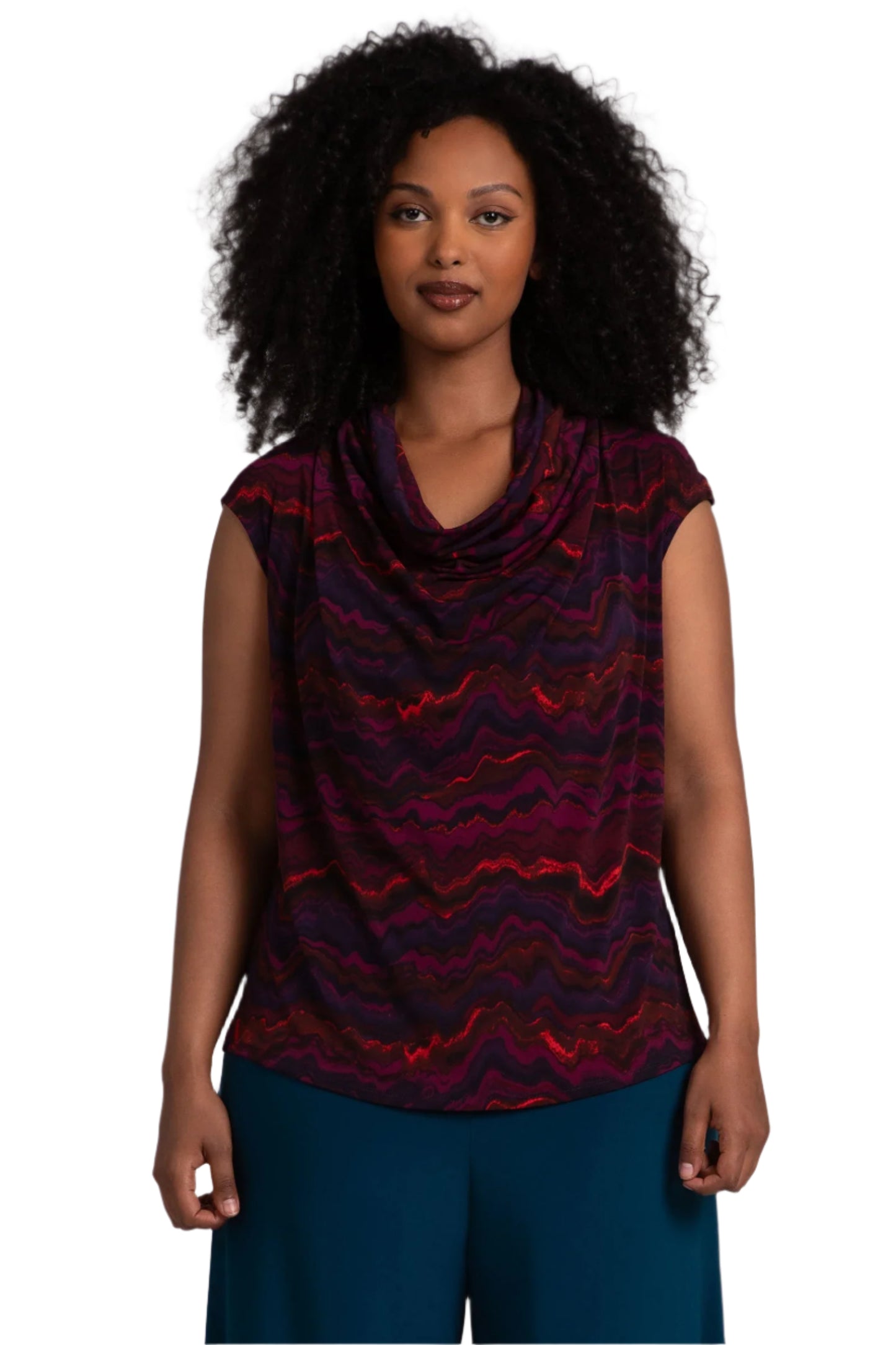 Draped Cowl Neck Print Top