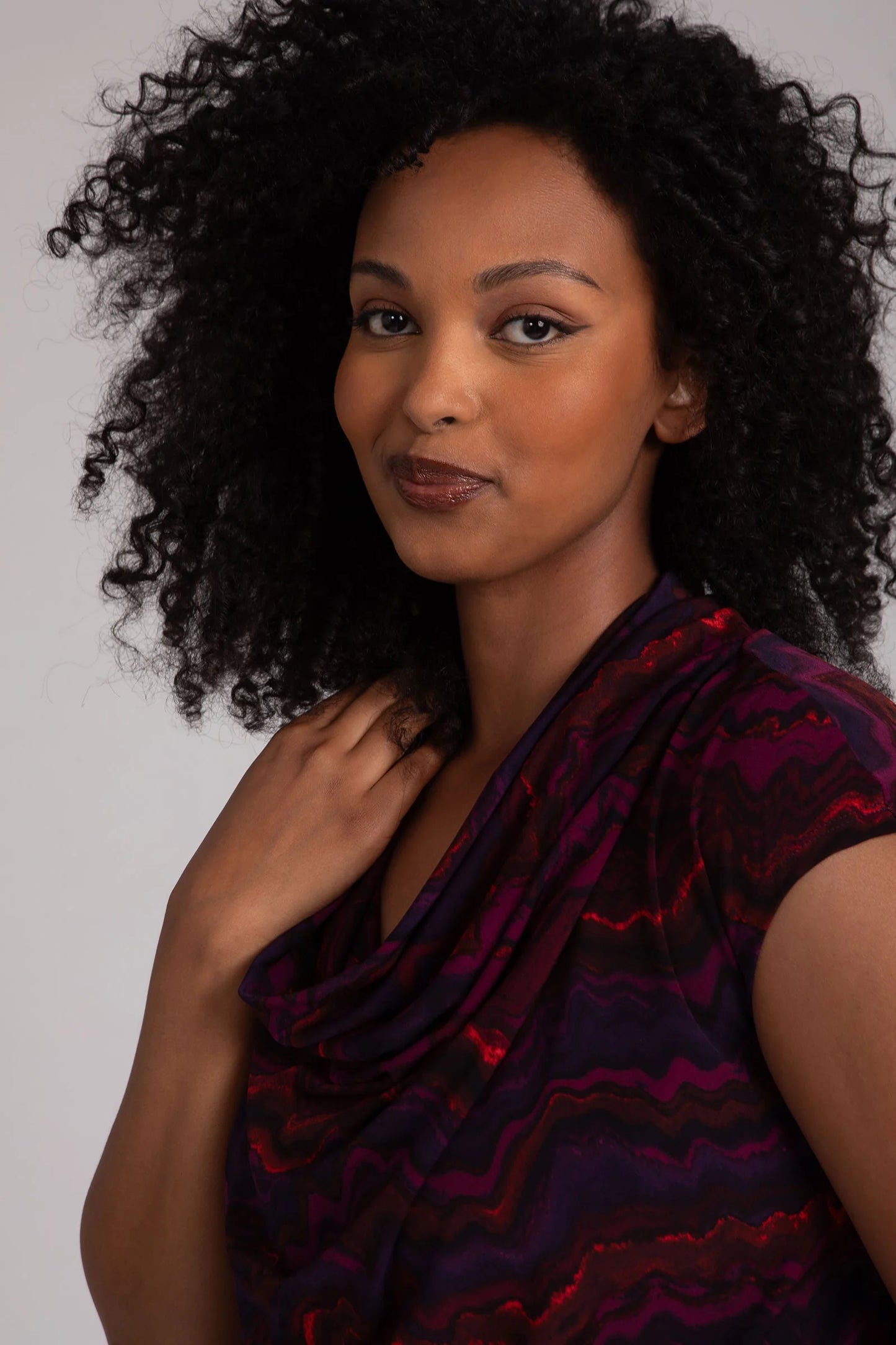Draped Cowl Neck Print Top