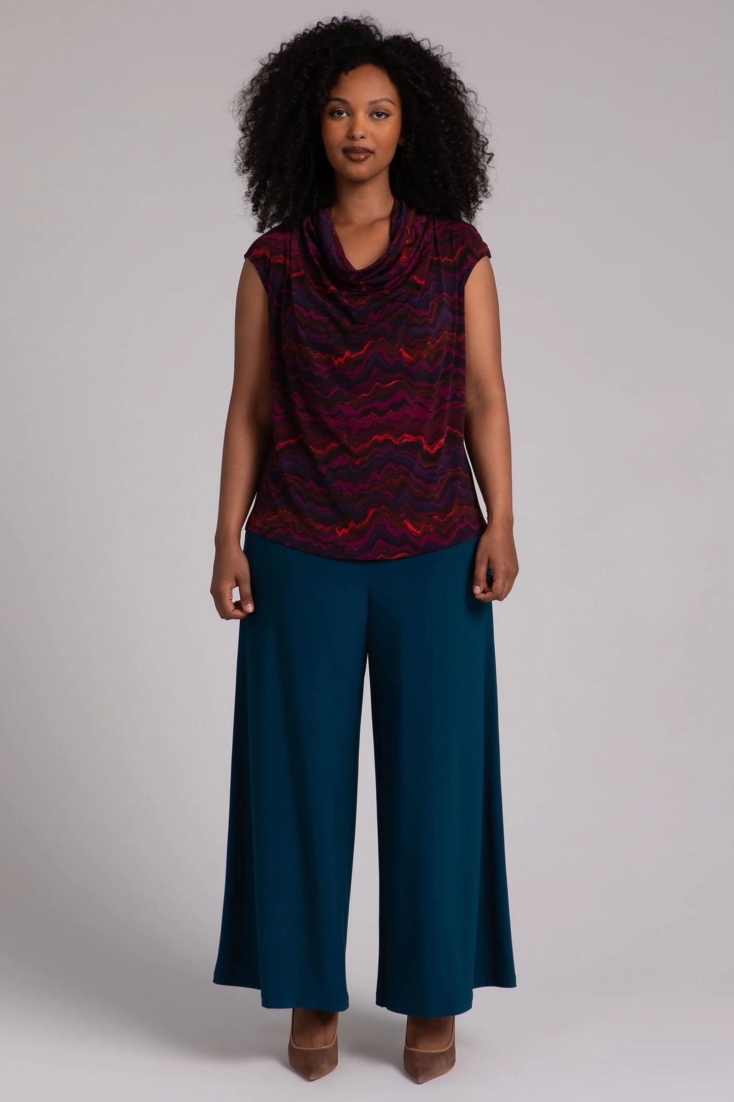 Draped Cowl Neck Print Top