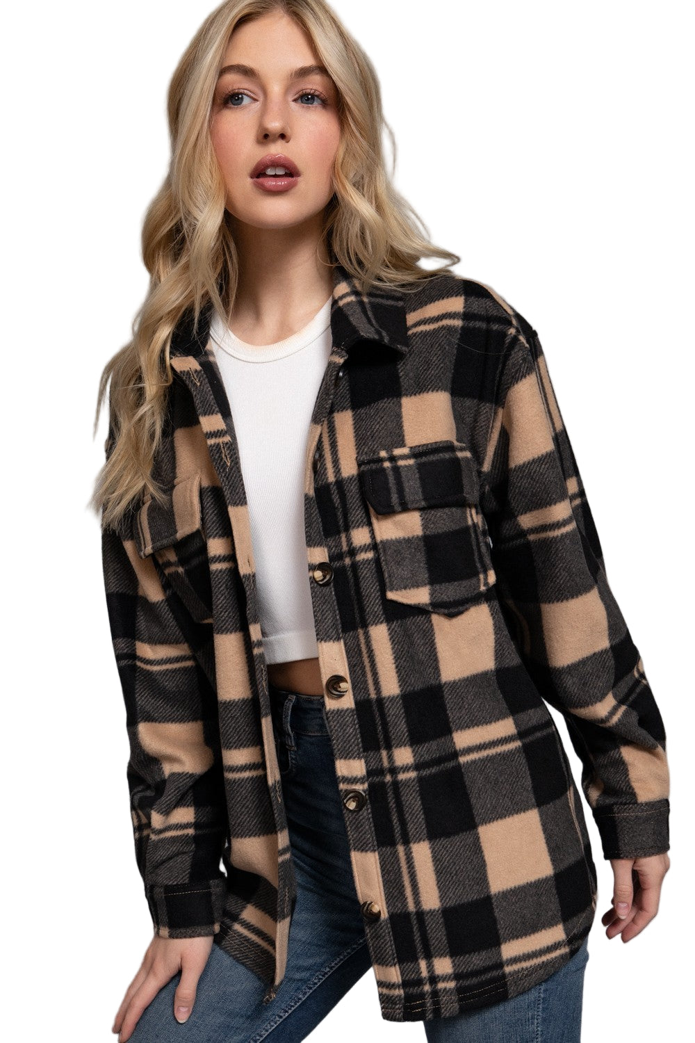 Button Up Plaid Fleece Shirt