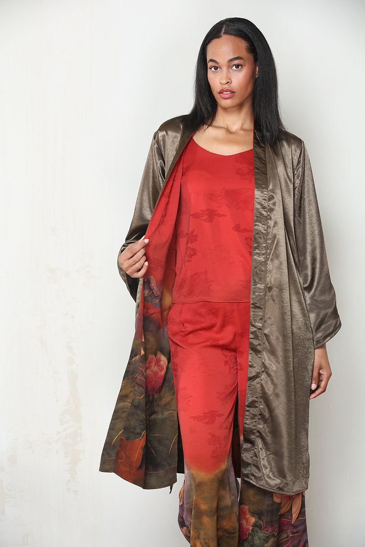 Reversible Print Kimono Duster with Belt