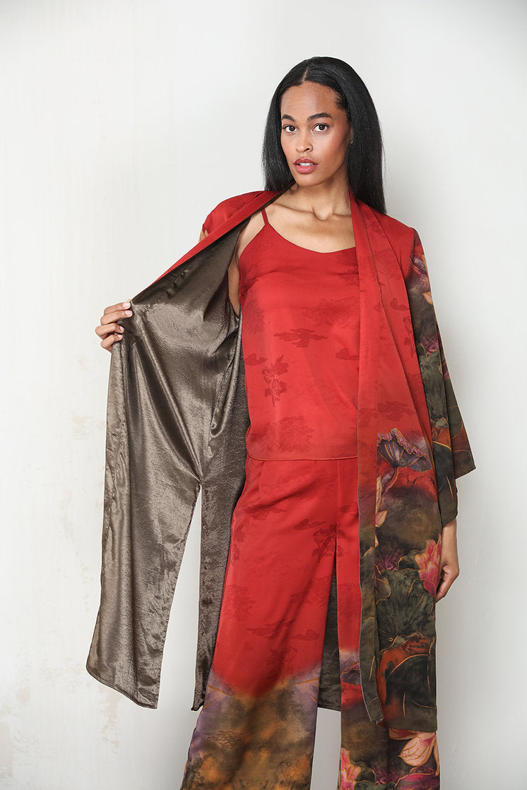 Reversible Print Kimono Duster with Belt