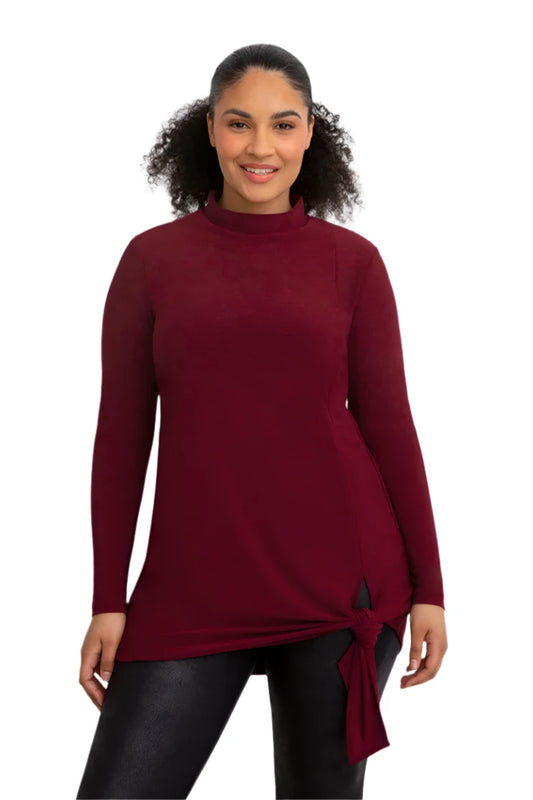 Mock Neck Tie Tunic Long Sleeve