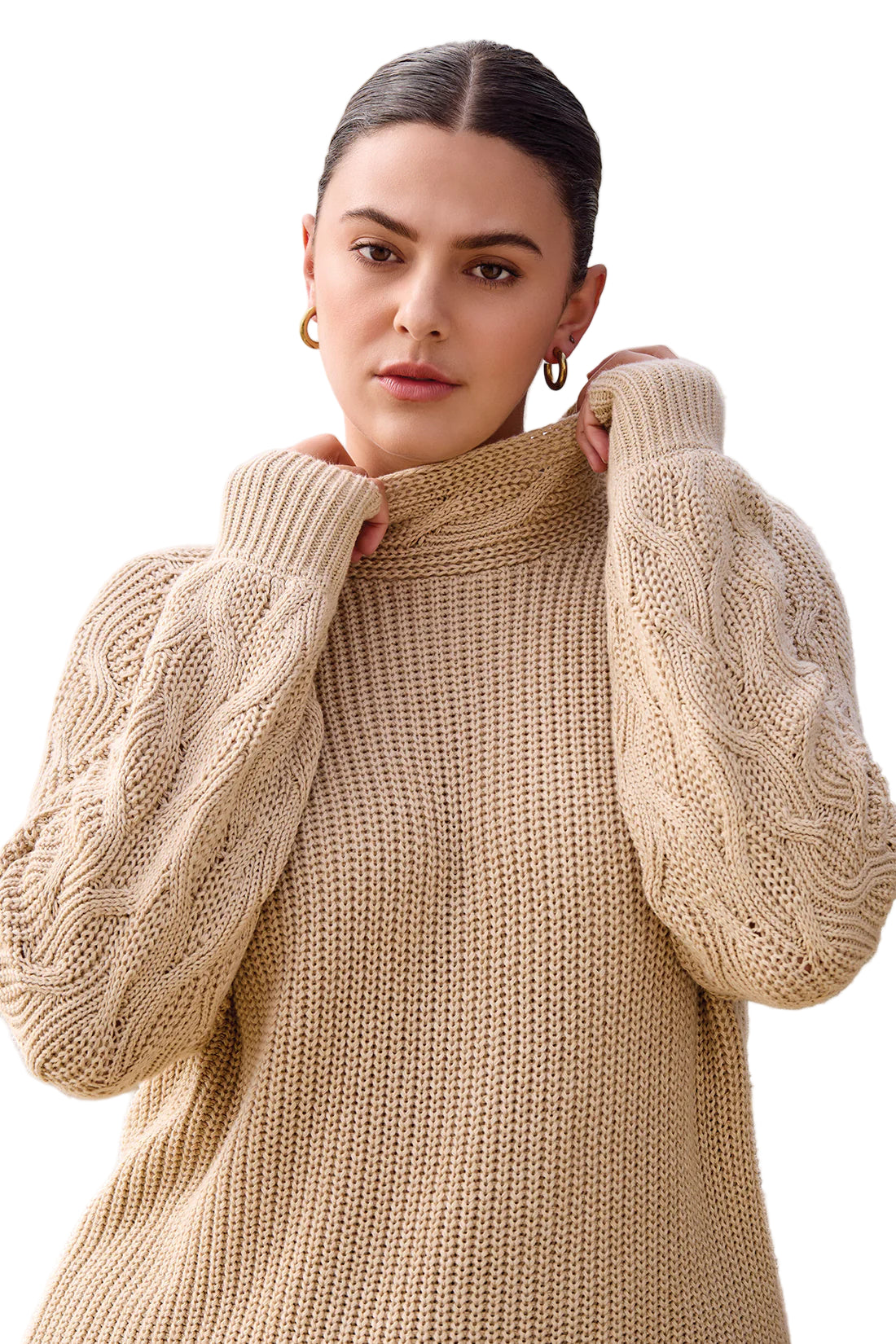 Cable Knit Mock Neck Sweater