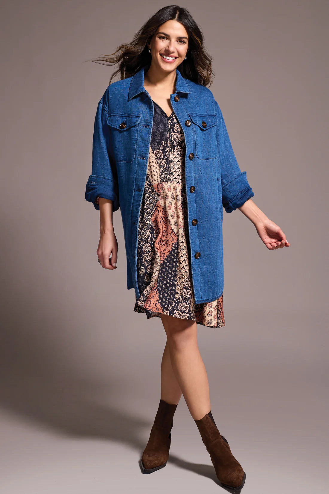 Button Front Long Quilted Jacket