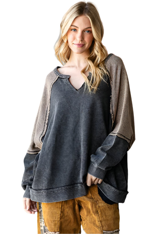 Two Tone Oversized Contrast Stitch Top