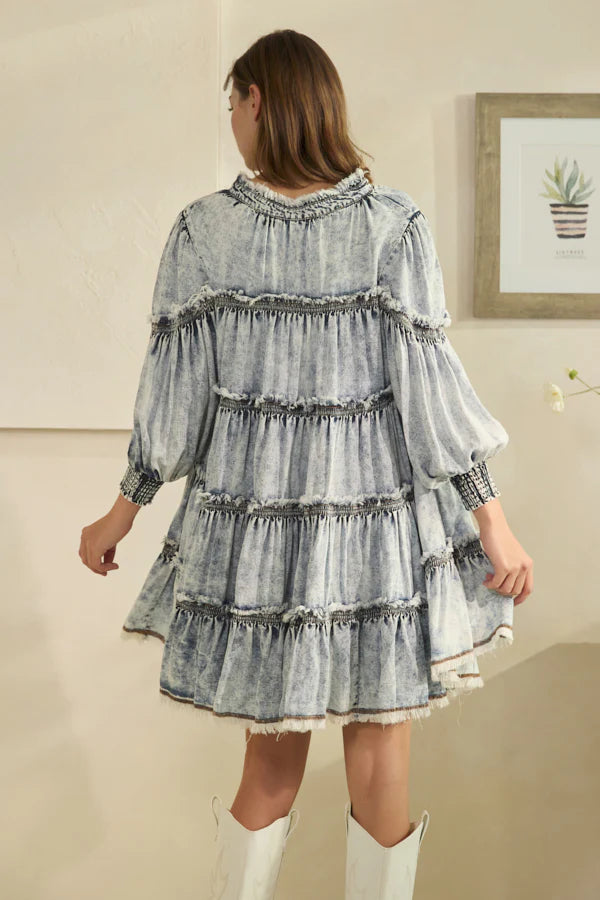 Washed Tiered Tencel Short Dress