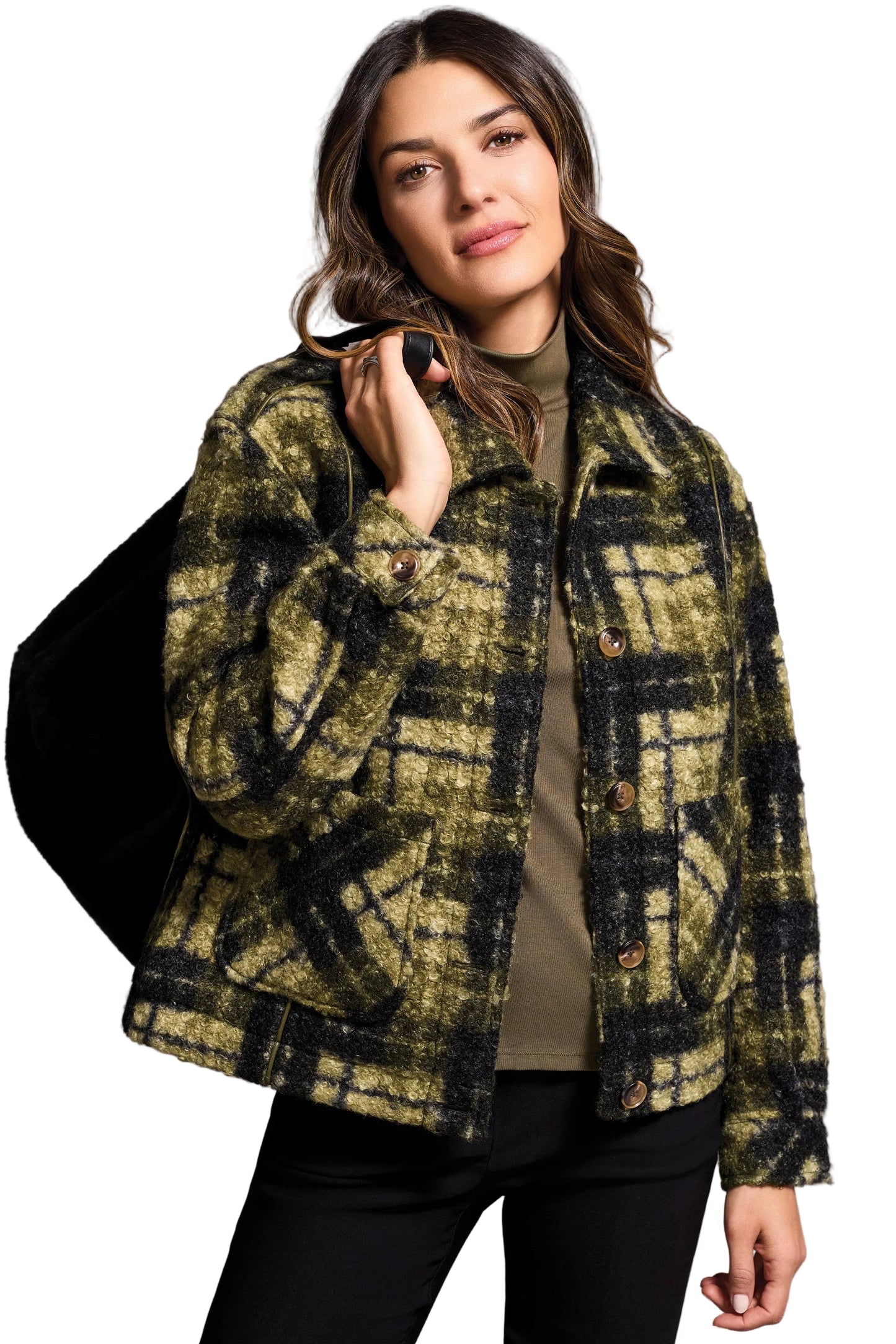 Textured Plaid Lined Button-Front Jacket