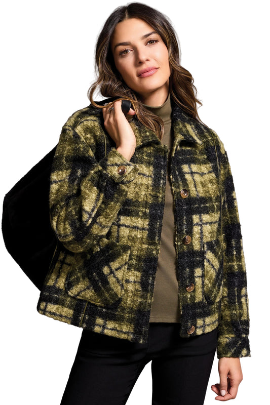 Textured Plaid Lined Button-Front Jacket