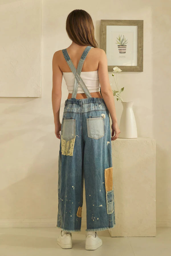 Multi Patch Denim Overalls