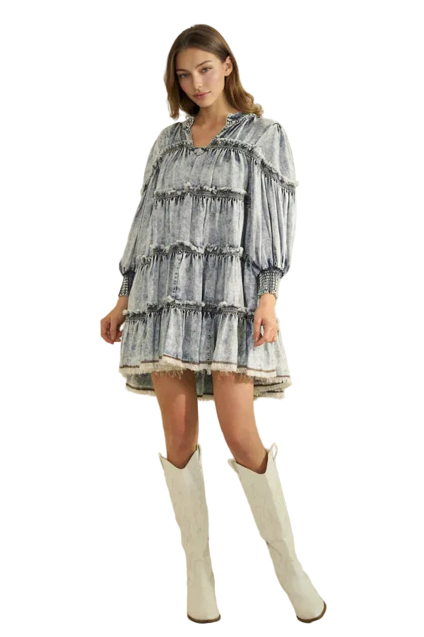 Washed Tiered Tencel Short Dress