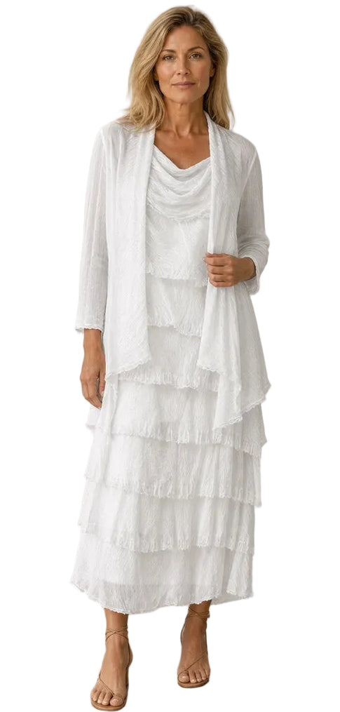 2pc Sleeveless Long Layered Dress with Long Jacket