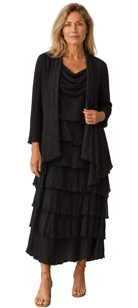 2pc Sleeveless Long Layered Dress with Long Jacket