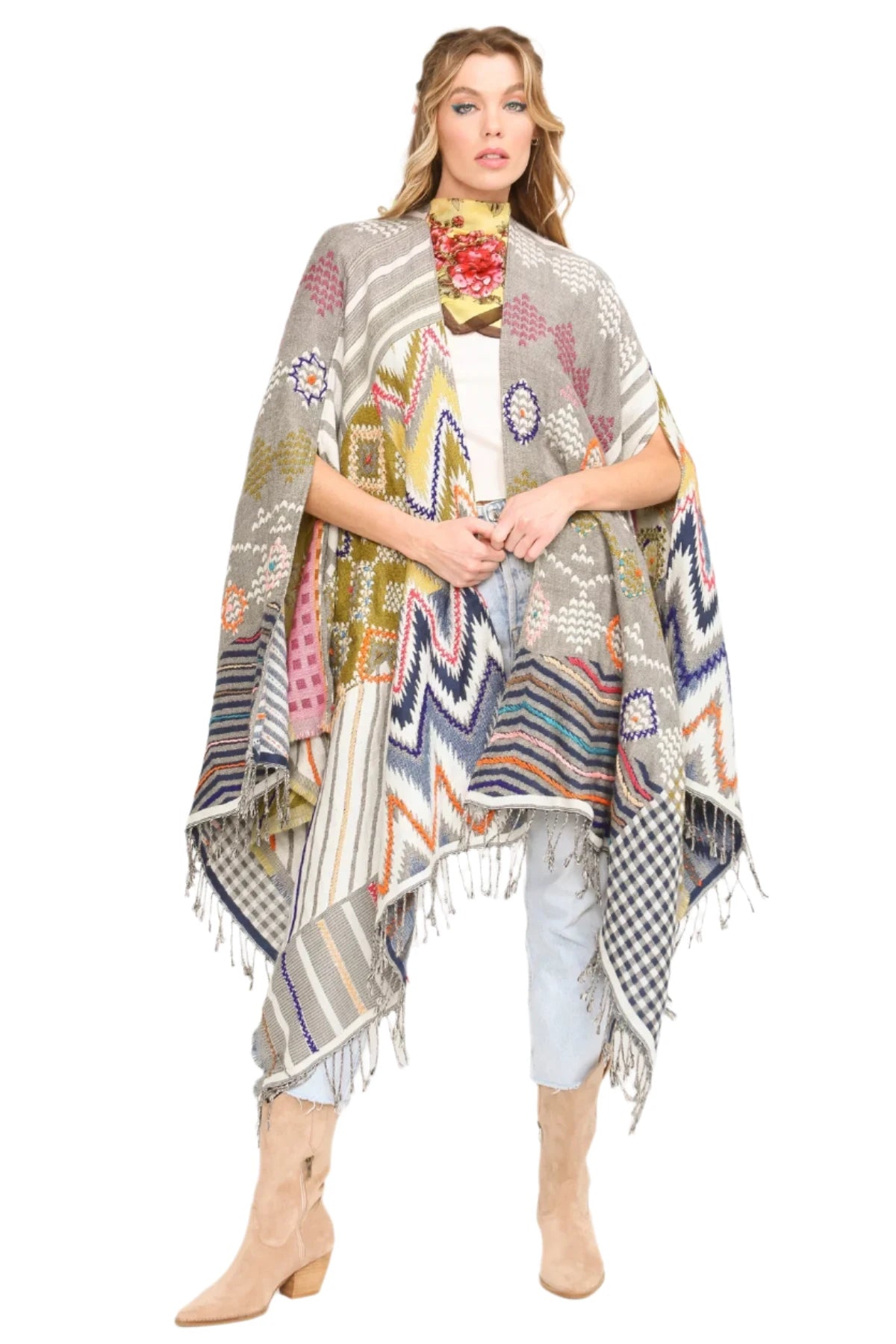 Snow White Poncho Hand Stitched Jacquard