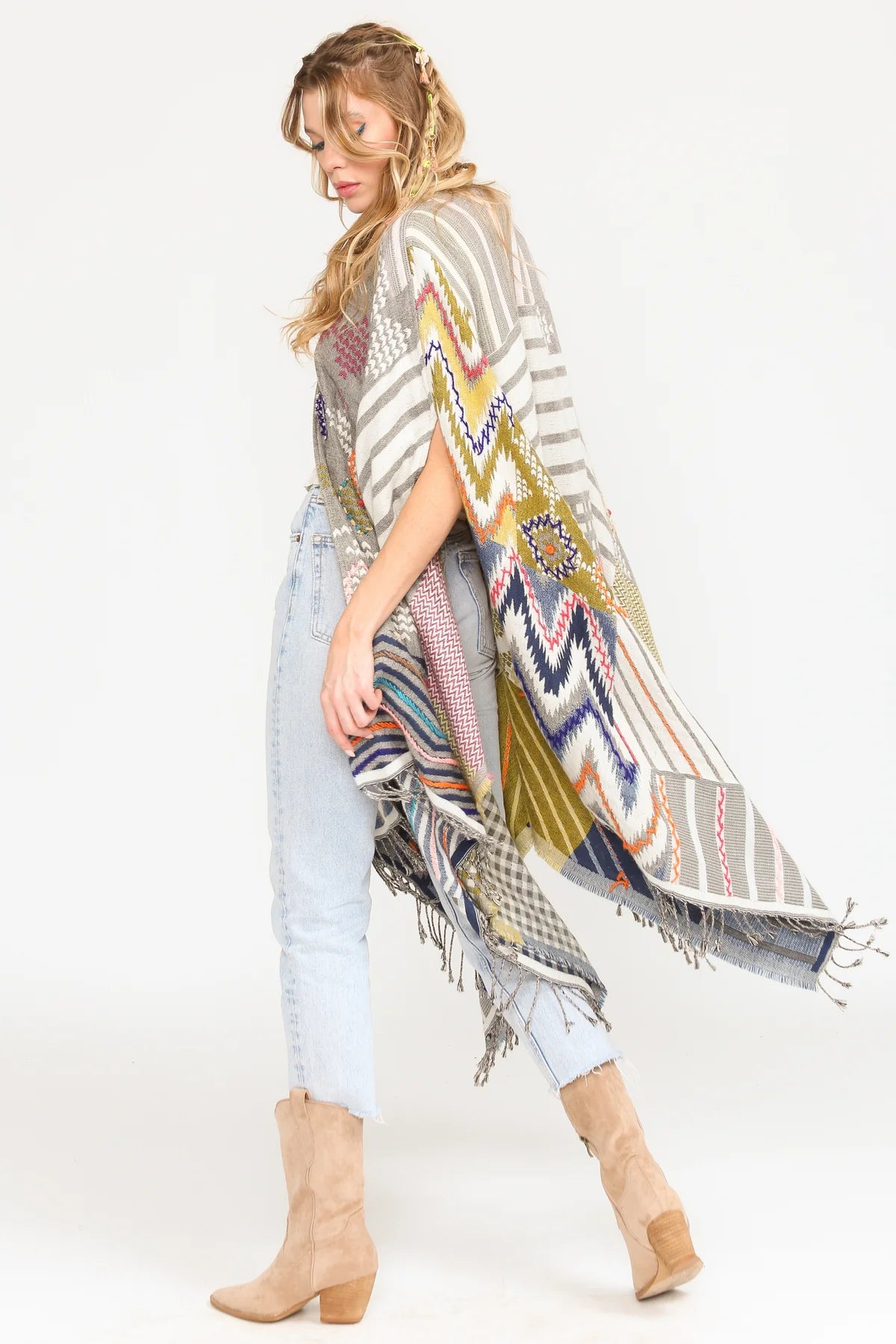 Snow White Poncho Hand Stitched Jacquard