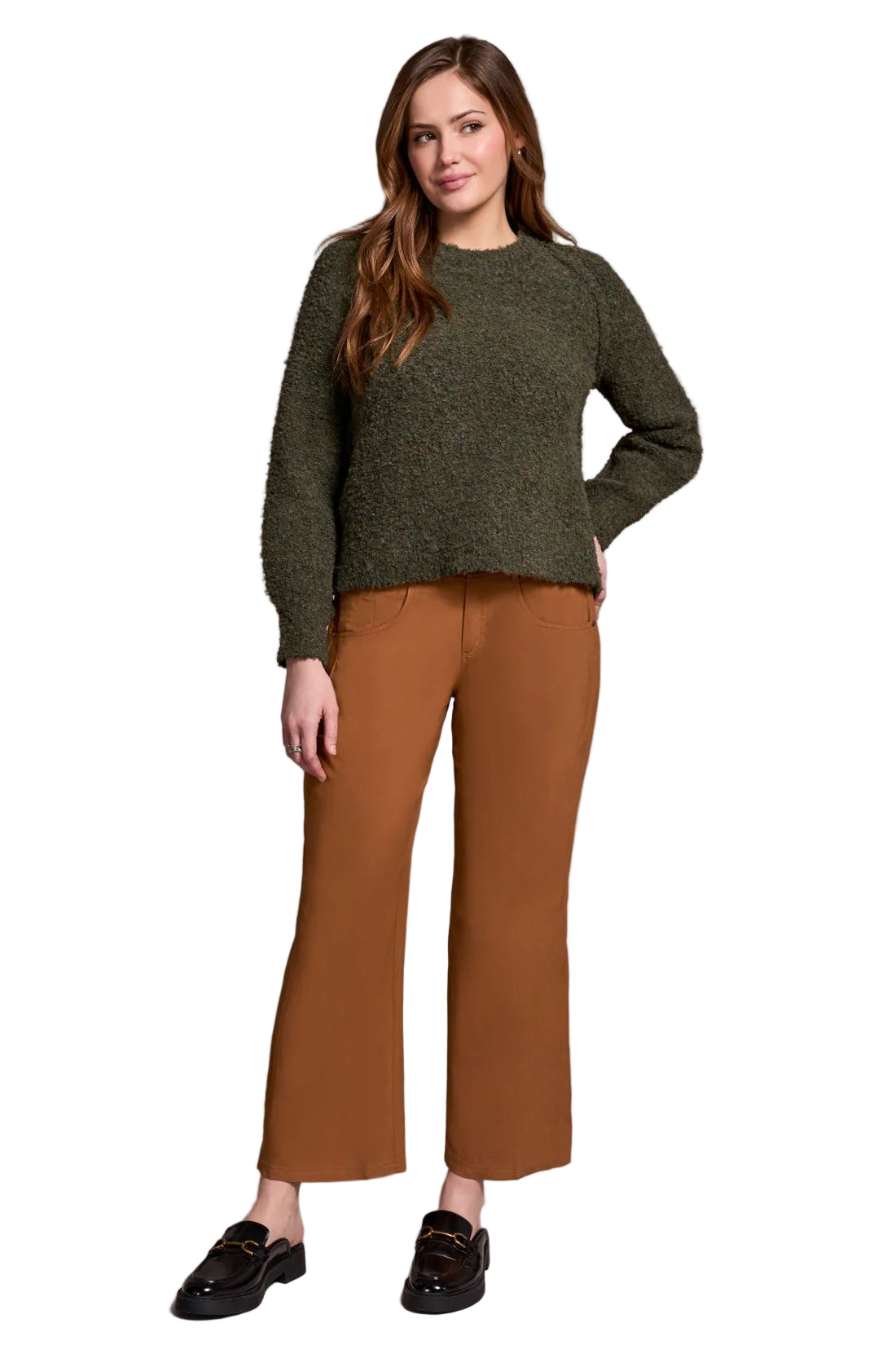 Boucle Long-Sleeve Crew Neck Sweater