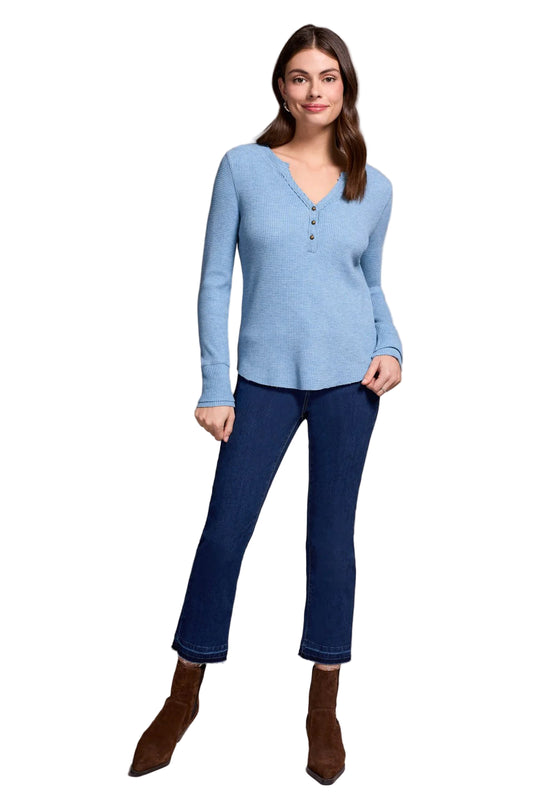 Brushed Waffle Knit Henley Long Sleeve Top