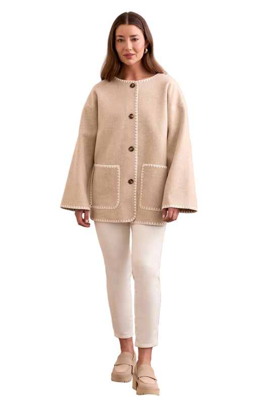 Button-Front Coat With Detachable Scarf