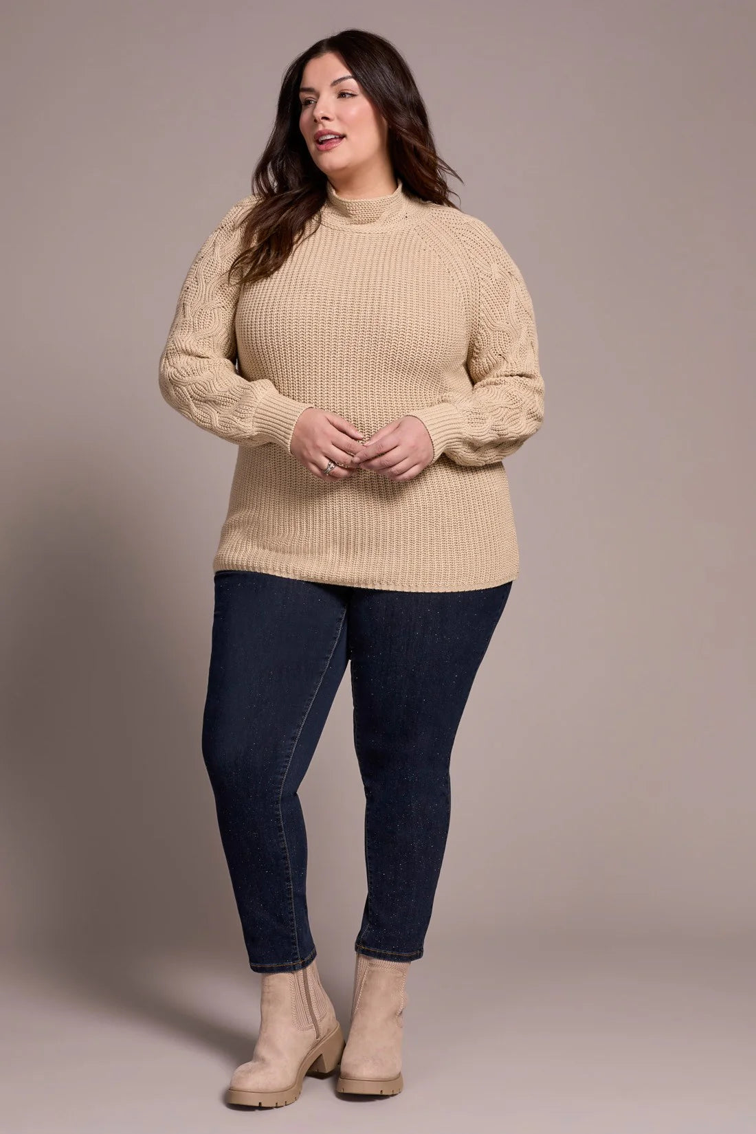 Cable Knit Mock Neck Sweater