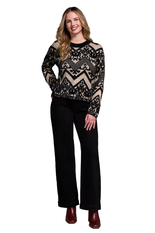 Double-Knit Eyelash Yarn Crew Neck Sweater