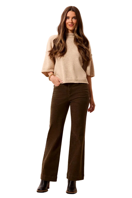 Soft Pattern High Rise Wide Leg Twill Pants