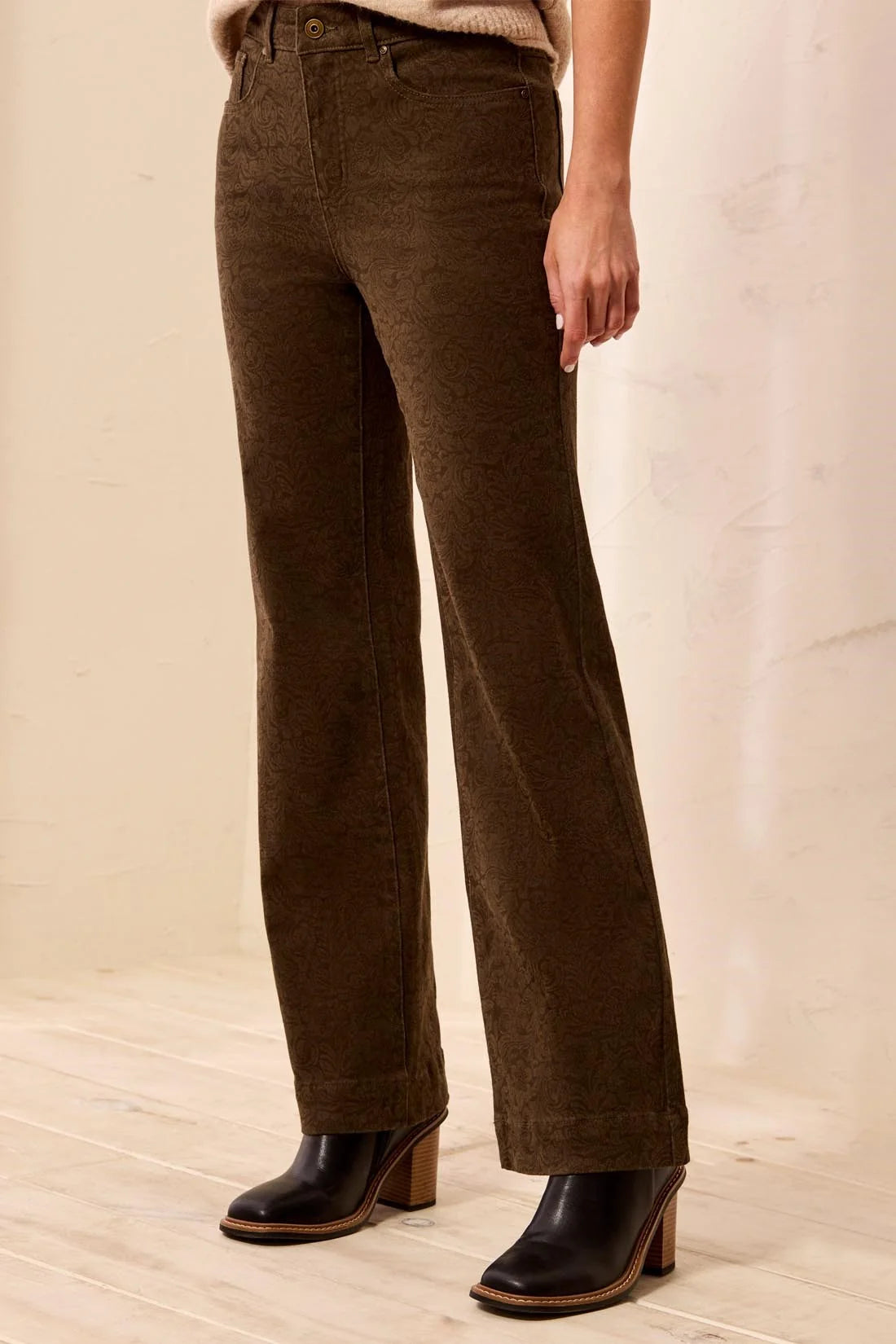 Soft Pattern High Rise Wide Leg Twill Pants