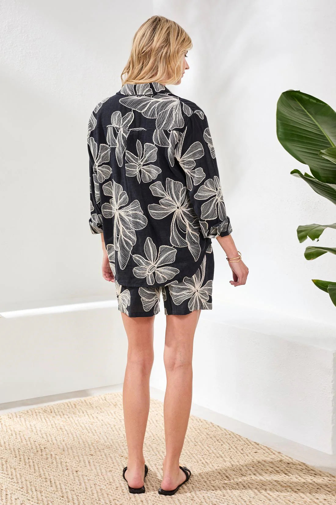 Long Sleeve Embroidered Button Front Blouse
