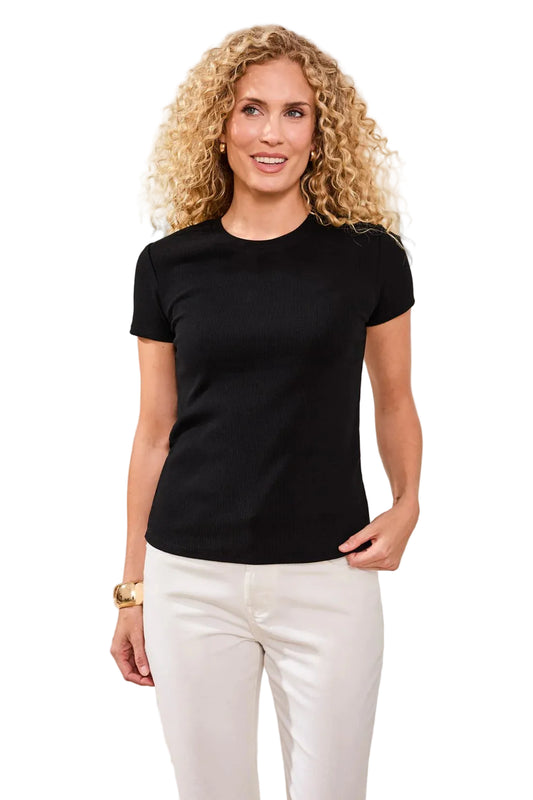 Cotton Ribbed Fitted Crew Neck Tee