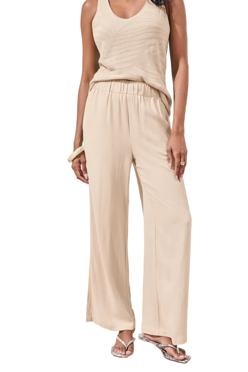 Pull On Flowy Linen Wide Leg Ankle Pant