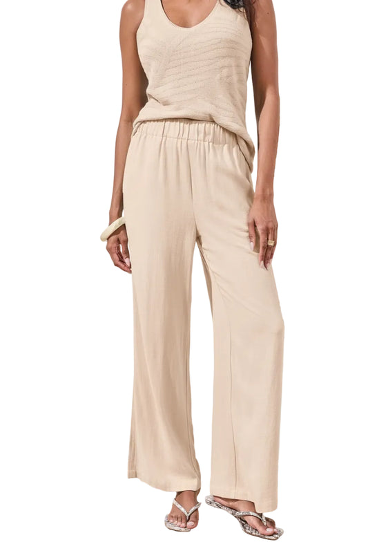 Pull On Flowy Linen Wide Leg Ankle Pant