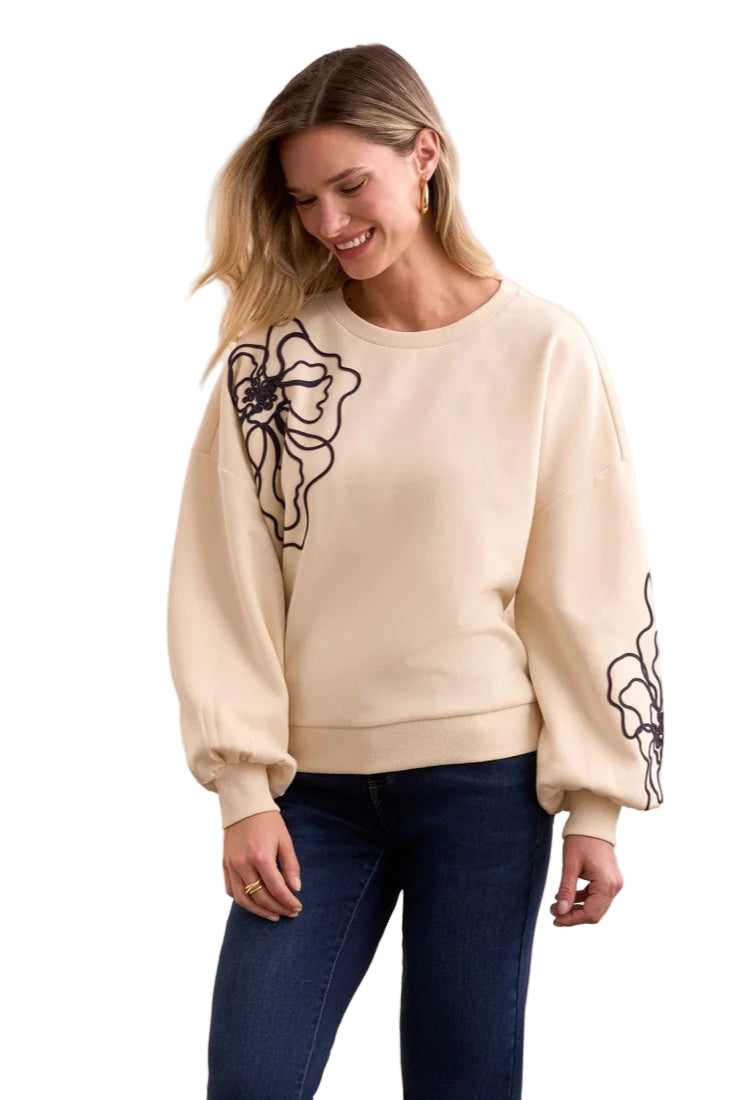 L/S Crewneck Top with Embroidery