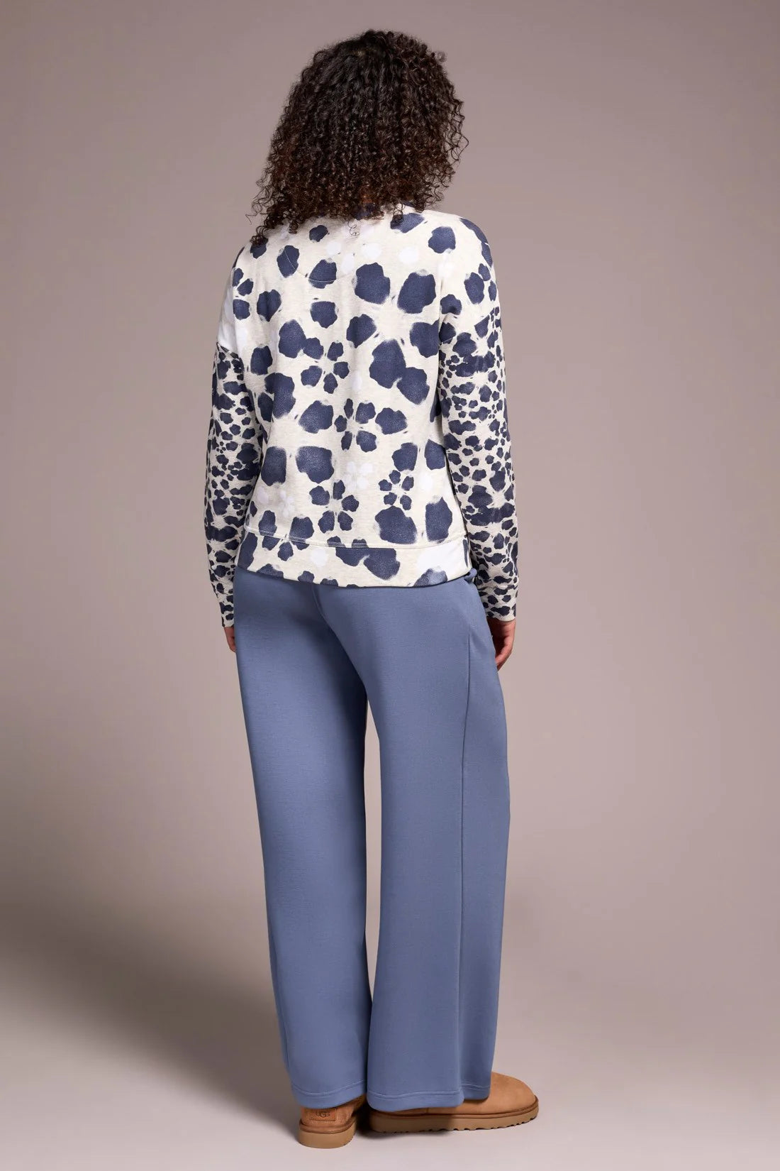 French Terry Long-Sleeve Crew Neck Top