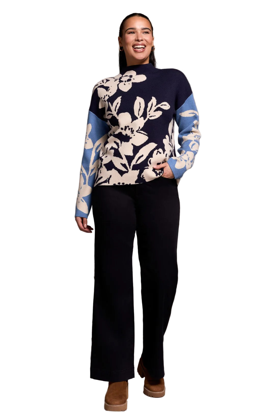 Knit Jacquard Funnel Neck Sweater