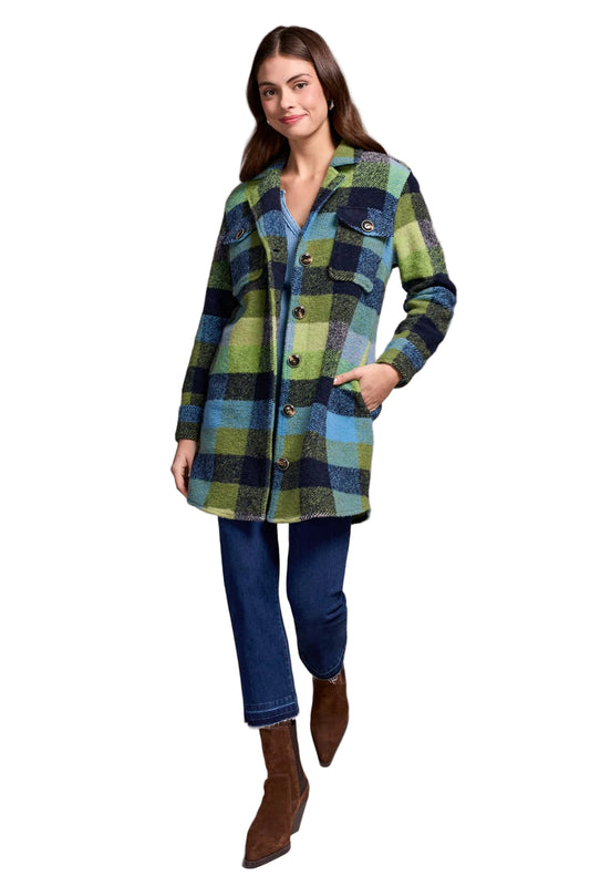 Knit Plaid Notch Collar Shacket