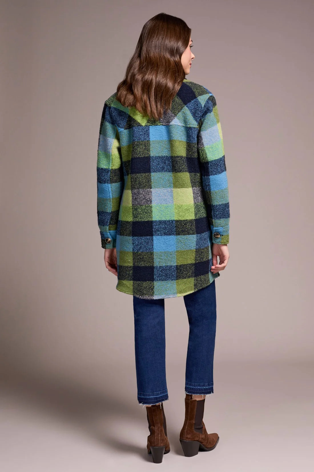 Knit Plaid Notch Collar Shacket