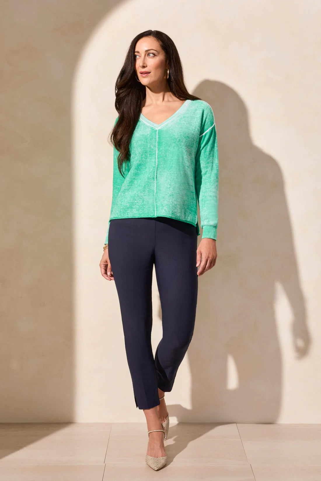 Lightweight Cotton V-Neck Sweater With Special Wash