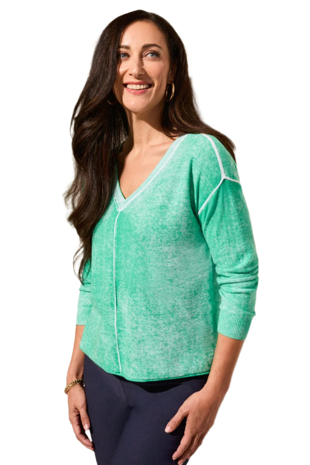 Lightweight Cotton V-Neck Sweater With Special Wash