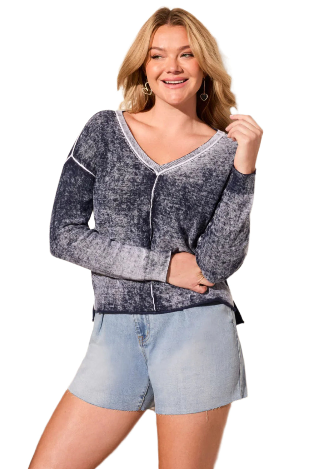 Lightweight Cotton V-Neck Sweater With Special Wash