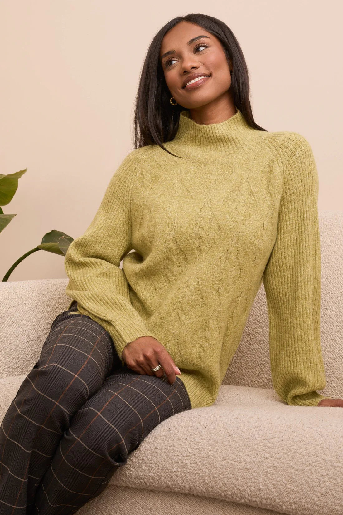 Long Puff Sleeve Mock Neck Sweater