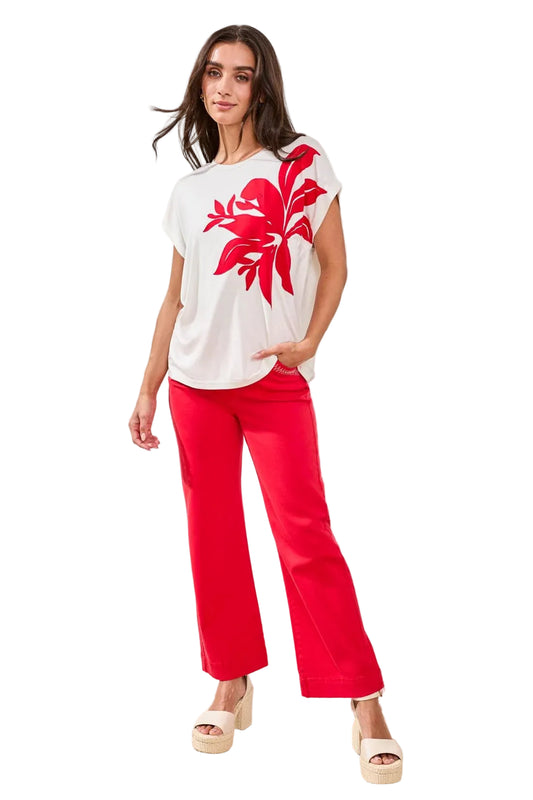 Floral Appliqué Cap Sleeve Top