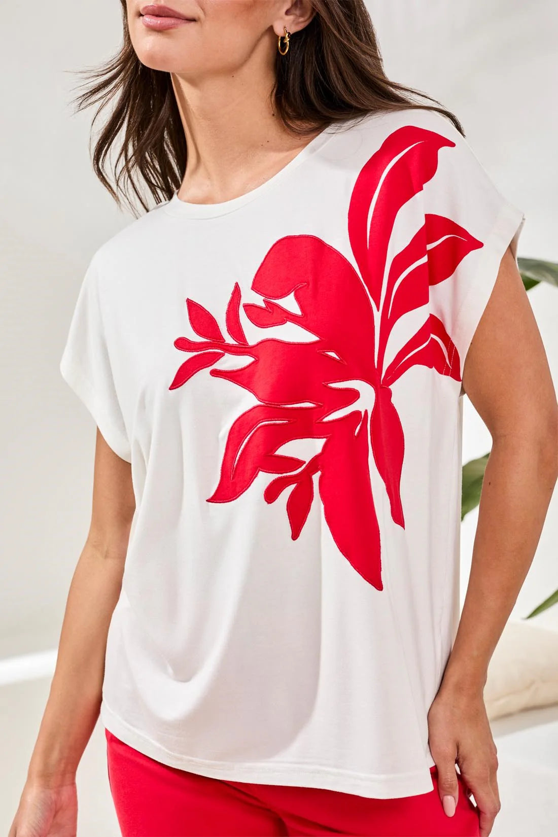 Floral Appliqué Cap Sleeve Top