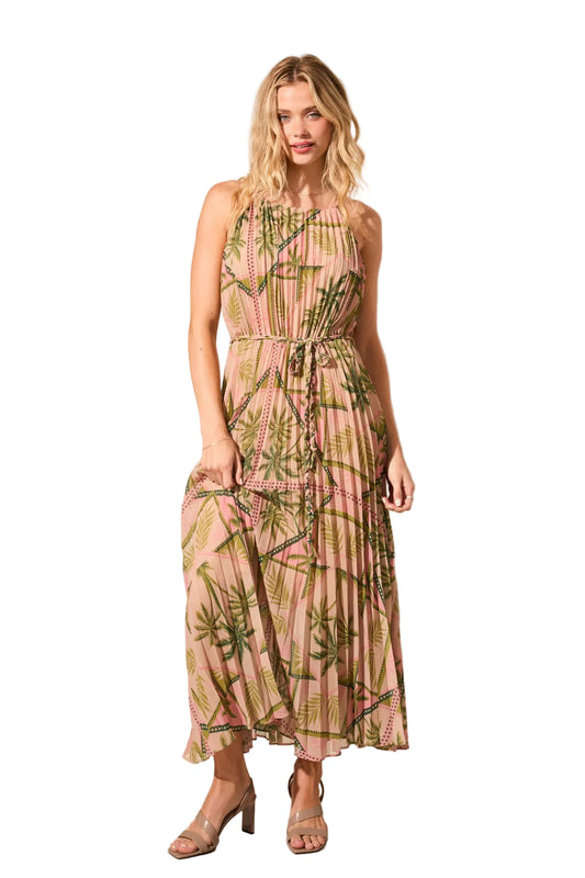 Plissé Chiffon Halter Neck Sleeveless Maxi Dress