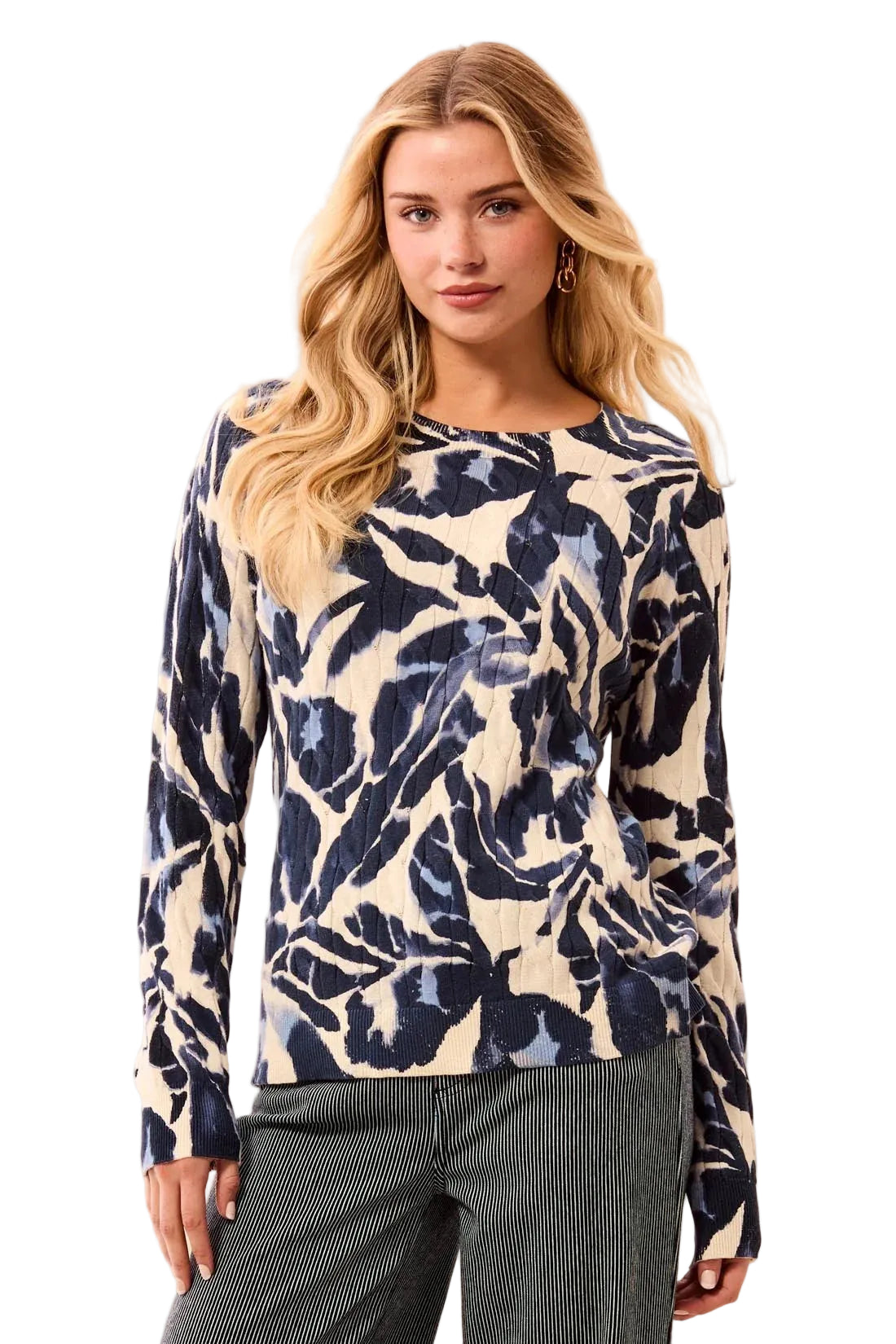Printed Cable Crew Neck Sweater
