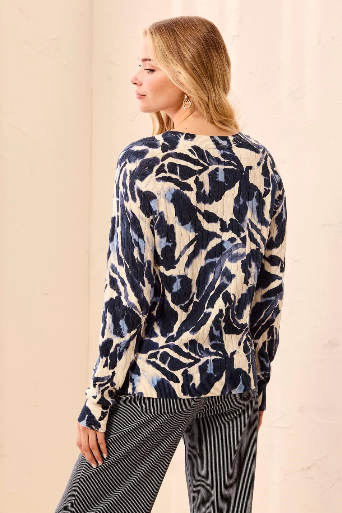 Printed Cable Crew Neck Sweater